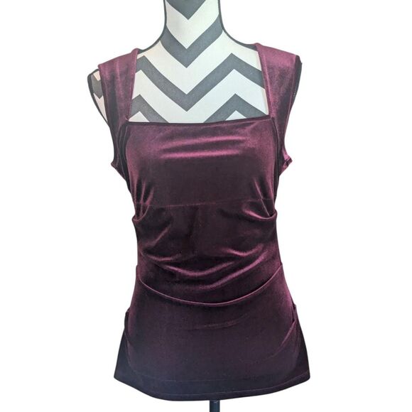 Boston Proper S Burgundy Plum Velvet Ruched Tank Top - Picture 1 of 4
